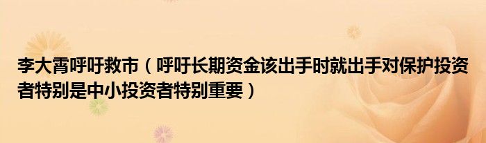 米乐m6李大霄呼吁救市（呼吁长期资金该出手时就出手对保护投资者特别是中小投资者特(图1)